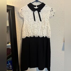 CeCe Women’s Size 12 Black and White Dress with Collar and Lace Detail